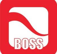 Logo del capo caratterizzato da una lettera stilizzata bianca "s" su uno sfondo quadrato rosso con la parola "boss" in lettere minuscole bianche.
